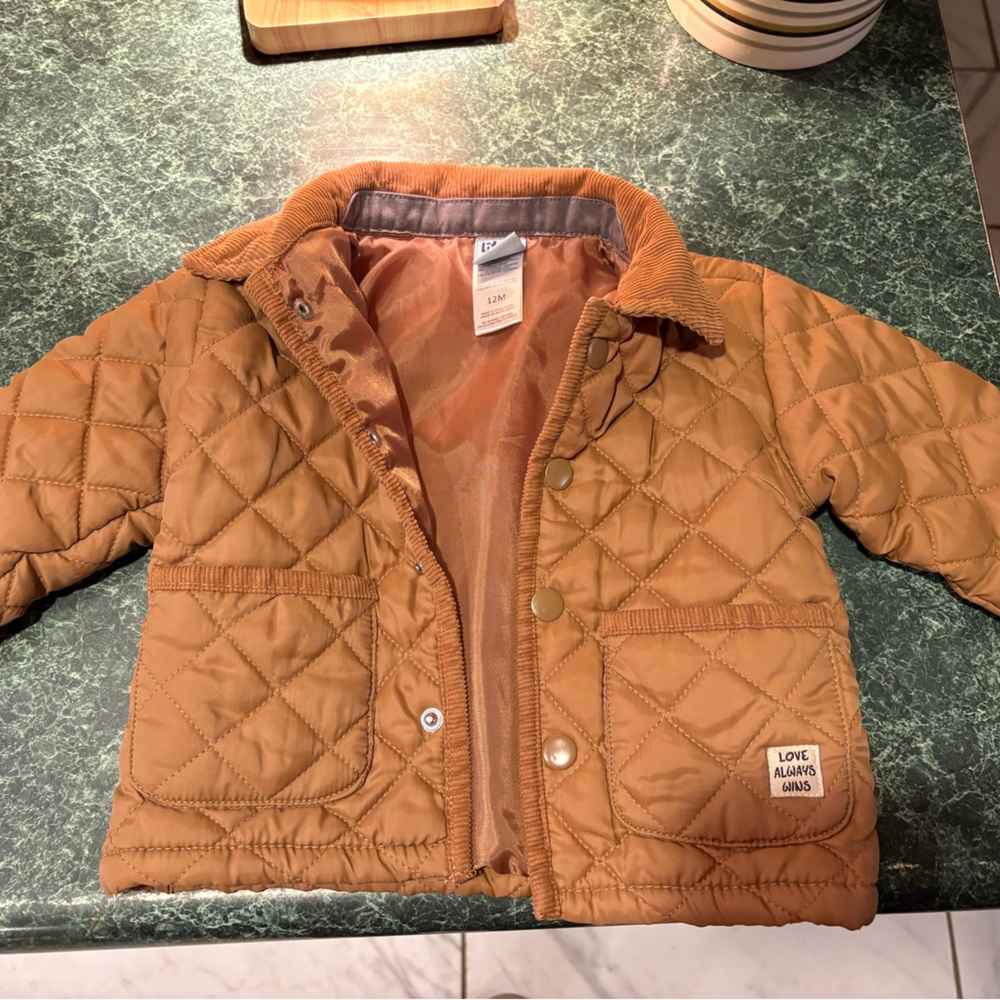 Love Always Kids Quilted Puffer Jacket in Brown